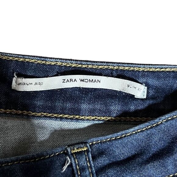 Zara Womens Denim Jeans Medium Rise Skinny Distress Hem Blue Wash 39 - Picture 5 of 10